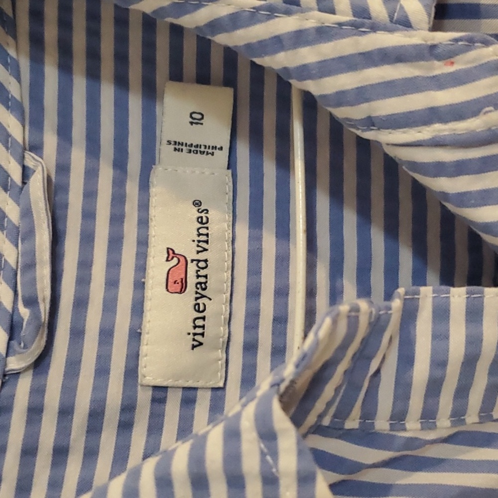 Vineyard Vines Dress With Blue & White Pinstripes, Size 10 - Picture 2 of 6